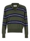 Ami Alexandre Mattiussi Ami Paris Men Green Polo With All-over Striped Motif And Polo-style Collar In Wool And Silk Blend Ma In Green