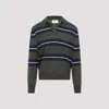 Ami Alexandre Mattiussi Ami Paris Green Polo With All-over Striped Motif And Polo-style Collar In Wool And Silk Blend Man In Green