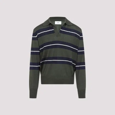 AMI ALEXANDRE MATTIUSSI GREEN STRIPED POLO