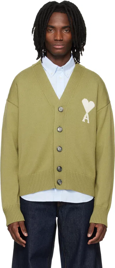 Ami Alexandre Mattiussi Green Wool Ami De Coeur Cardigan