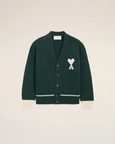 Ami Alexandre Mattiussi Green Wool Ami De Coeur Cardigan Green