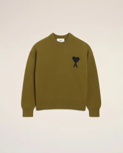 Ami Alexandre Mattiussi Green Wool Ami De Coeur Crewneck Sweater Green