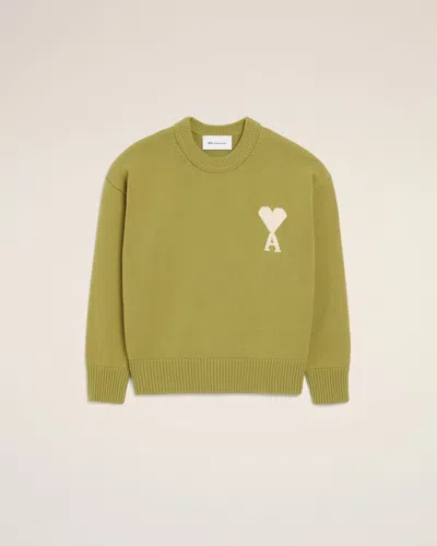 Ami Alexandre Mattiussi Green Wool And Cotton Crewneck Ami De Coeur Sweater Green