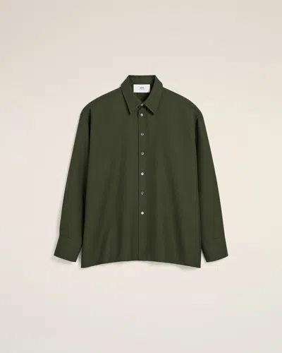 Ami Alexandre Mattiussi Green Wool Back Slit Loose Shirt Green In Loden
