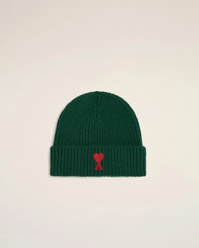 Ami Alexandre Mattiussi Green Wool Beanie With Ami De Coeur Green In Gray