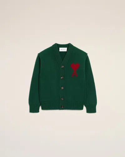 Ami Alexandre Mattiussi Green Wool Cardigan With Ami De Coeur Green In Multi