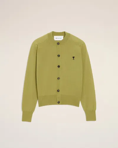 Ami Alexandre Mattiussi Green Wool Crewneck Ami De Coeur Cardigan Green In Gold