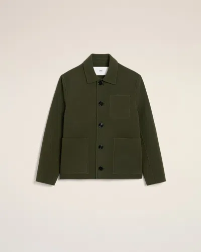 Ami Alexandre Mattiussi Green Wool Knit Boxy Buttoned Jacket Green In Loden