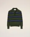 Ami Alexandre Mattiussi Ami De Coeur Polo Shirt In Loden/navy Blue/white Cream