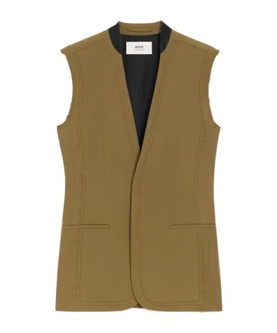 AMI ALEXANDRE MATTIUSSI GREEN WOOL SLEEVELESS JACKET