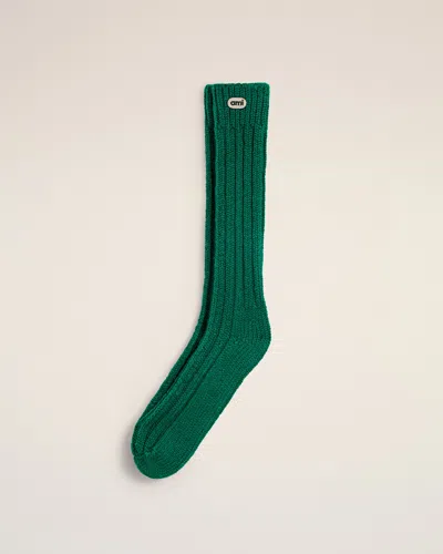 Ami Alexandre Mattiussi Green Wool Socks With Ami Patch Green In Bottle Green
