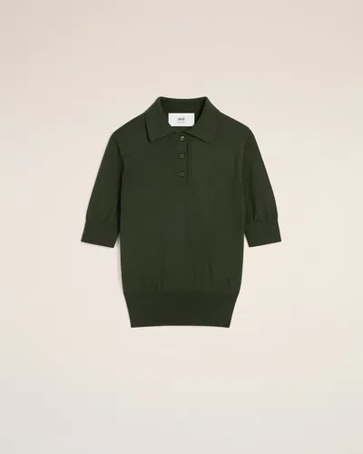 Ami Alexandre Mattiussi Green Wool Tonal Ami De Coeur Polo Green In Loden