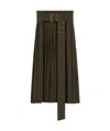 Ami Alexandre Mattiussi Green Wool Twill Belted Pleated Skirt Green In Black Olive