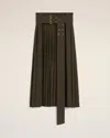 Ami Alexandre Mattiussi Green Wool Twill Belted Pleated Skirt Green In Black Olive