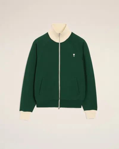 Ami Alexandre Mattiussi Green Zipped Cotton Sweatshirt With Ami De Coeur Green
