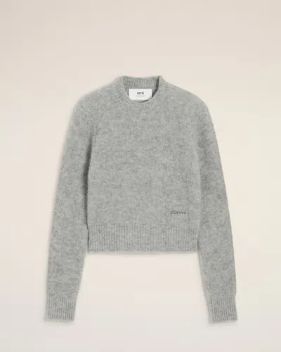 AMI ALEXANDRE MATTIUSSI GREY ALPACA AMI CREWNECK SWEATER GREY