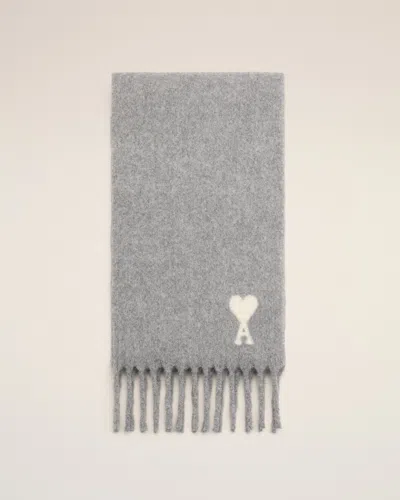 Ami Alexandre Mattiussi Grey Alpaca Scarf With Ami De Coeur Grey In Ash Grey