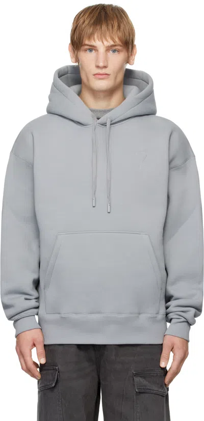 Ami Alexandre Mattiussi Grey Ami De Coeur Hoodie In Clay Blue/4012
