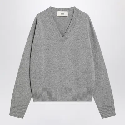 AMI ALEXANDRE MATTIUSSI GREY AMI DE COEUR SWEATER IN WOOL AND CASHMERE