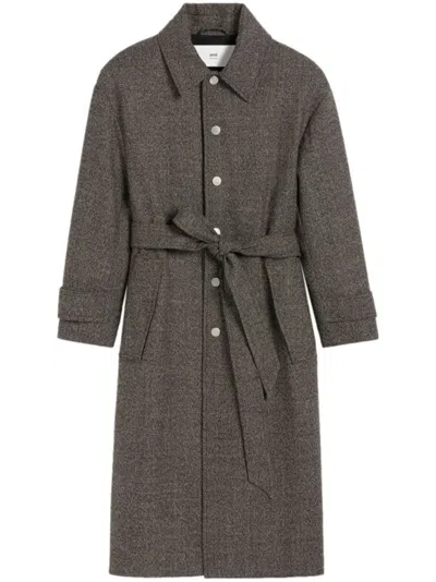 AMI ALEXANDRE MATTIUSSI GREY BELTED COAT