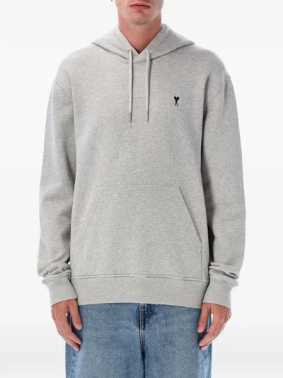 Ami Alexandre Mattiussi Ami Paris Embroidered Heart Logo Loopback Cotton Hoodie With Dropped Shoulders In Grigio