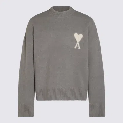 Ami Alexandre Mattiussi Ami Wool Sweater With Heart And Logo Detail In Gray