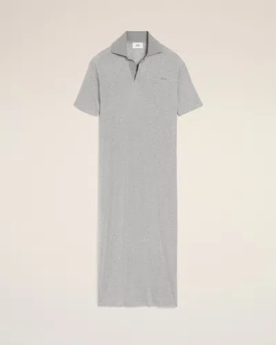 Ami Alexandre Mattiussi Grey Cotton Short Sleeve Long Polo Dress  Grey
