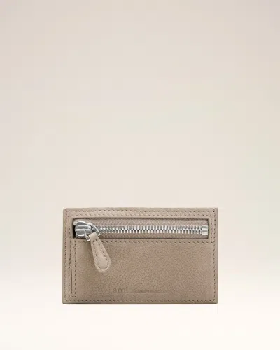 Ami Alexandre Mattiussi Grey Cow Leather Carrousel Zipped Card Holder Grey In Gray