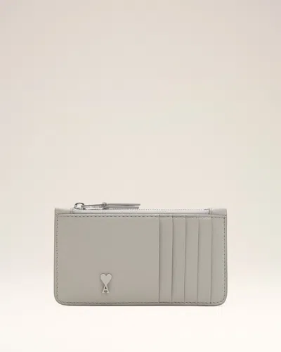 Ami Alexandre Mattiussi Grey Cowhide Leather Ami De Coeur Zipped Card Holder Grey In Gray