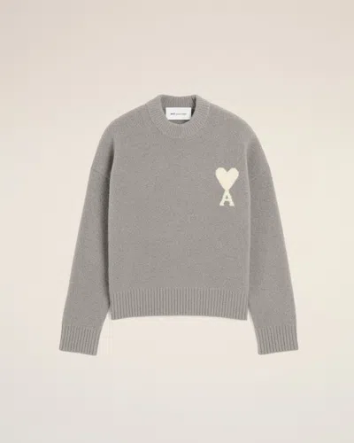 Ami Alexandre Mattiussi Grey Crewneck Alpaca Sweater With Ami De Coeur Grey In Gray