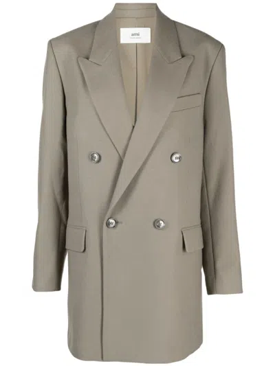 Ami Alexandre Mattiussi Double-breasted Virgin Wool Blazer In Grey