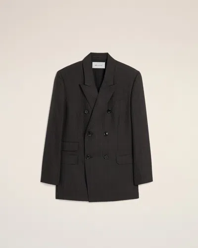 Ami Alexandre Mattiussi Grey Double Breasted Striped Wool Blazer Grey In Black