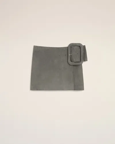 Ami Alexandre Mattiussi Grey Goat Leather Big Buckle Belted Mini Skirt Grey In Gray