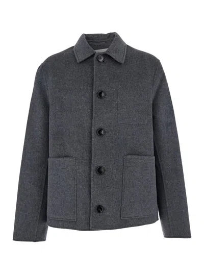 AMI ALEXANDRE MATTIUSSI GREY JACKET WITH CLASSIC LAPELS AND BUTTON CLOSURE IN WOOL MAN