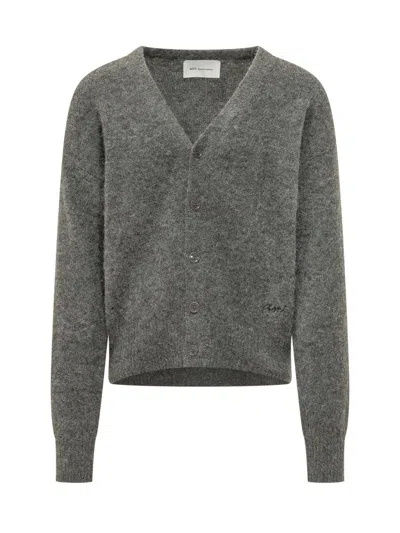 Ami Alexandre Mattiussi Grey Knitted V Neck Cardigan In Black
