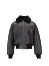 Ami Alexandre Mattiussi Leather Bomber Jacket Shearling Collar In Gray