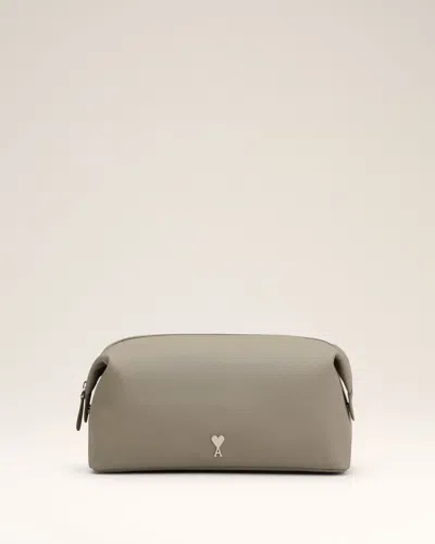 Ami Alexandre Mattiussi Grey Leather Paris Paris Toiletry Pouch Grey In Gray