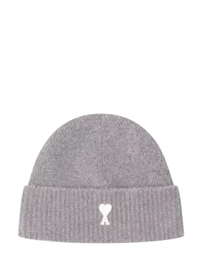 Ami Alexandre Mattiussi Grey Logo Beanie Cap In Gray
