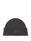 Ami Alexandre Mattiussi Ami Paris Ami Paris De Coeur Wool Beanie In Black