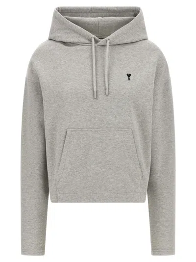 AMI ALEXANDRE MATTIUSSI GREY LOGO EMBROIDERY HOODIE