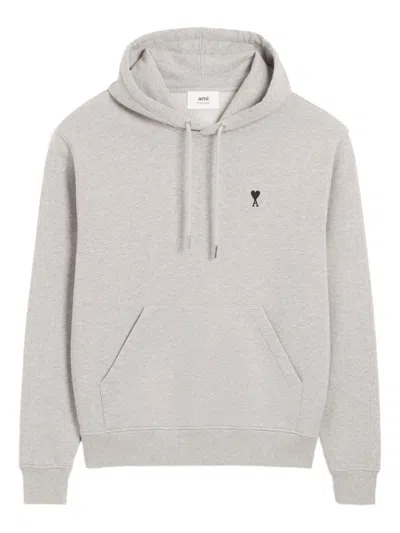 AMI ALEXANDRE MATTIUSSI GREY LOGO PRINT HOODIE