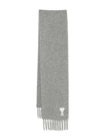 AMI ALEXANDRE MATTIUSSI GREY LOGO SCARF
