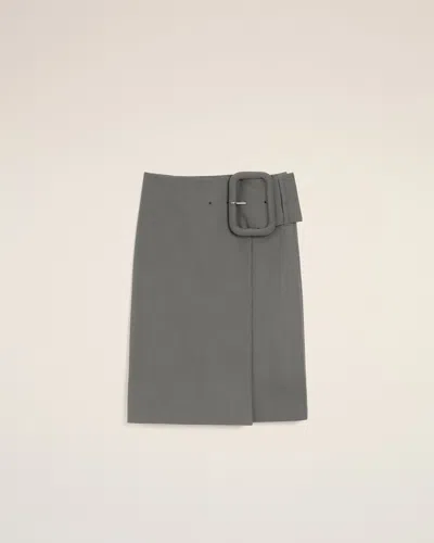 Ami Alexandre Mattiussi Grey New Wool Big Buckle Belted Midi Skirt Grey In Black