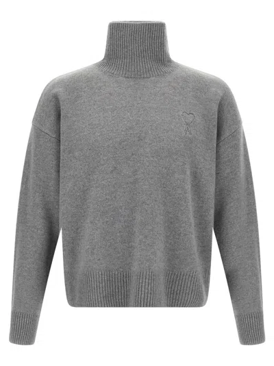 AMI ALEXANDRE MATTIUSSI GREY PUFF LOGO SWEATER