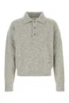 Ami Alexandre Mattiussi Heathered Knit Polo Shirt With Embroidered Logo In Gray