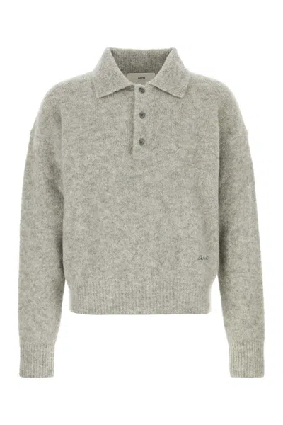 Ami Alexandre Mattiussi Grey Stretch Alpaca Blend Polo Shirt In Gray