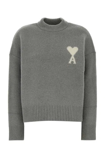 AMI ALEXANDRE MATTIUSSI GREY STRETCH ALPACA BLEND SWEATER