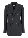 Ami Alexandre Mattiussi Ami Paris Grey Striped Double-breasted Jacket In Wool Woman In Grey