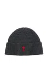 Ami Alexandre Mattiussi Grey Textured Beanie Hat In Gray
