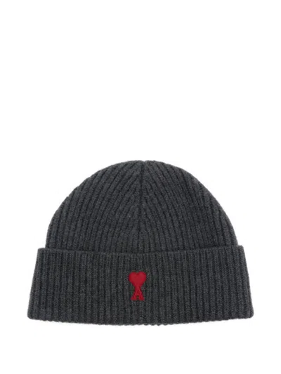 Ami Alexandre Mattiussi Grey Textured Beanie Hat In Gray